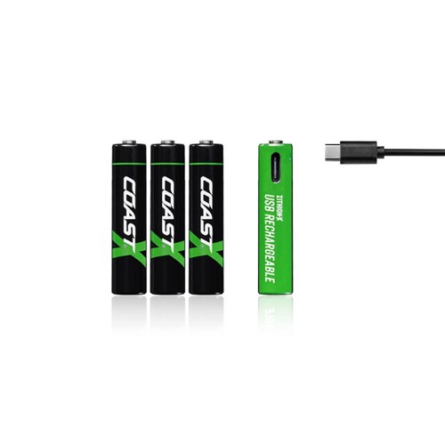 Coast AAA Rechargeable Zithion-X Batteries via USB-C | Quick Charging | Alkaline Device Safe | 4 Pk