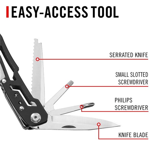 Coast CT220 Stainless Steel Multi-Tool with 11-in-1 Implements & Safety Lock Design
